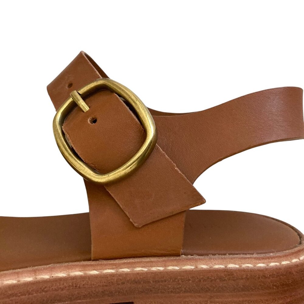 EVERLANE The Twin Buckle Leather Sandals Block Heel Retro 70s Brown - Picture 6 of 12
